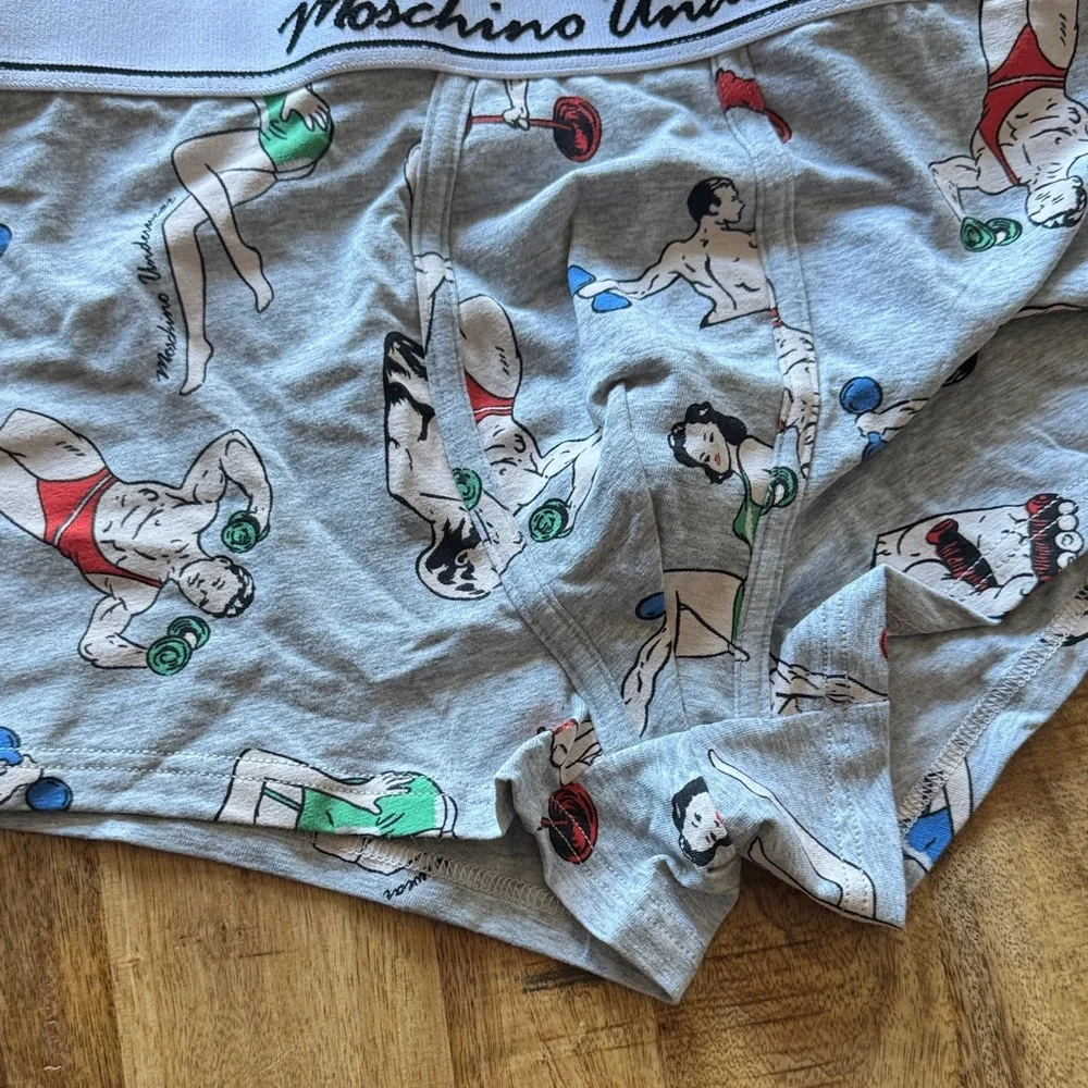 Moschino Men's Boxer Briefs - White and Gray muscle men and pin up girls print